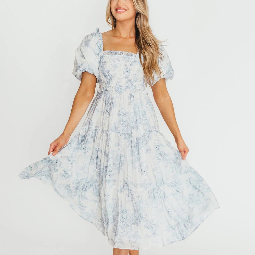 Worth Collective- Elegant Blue Floral Dress